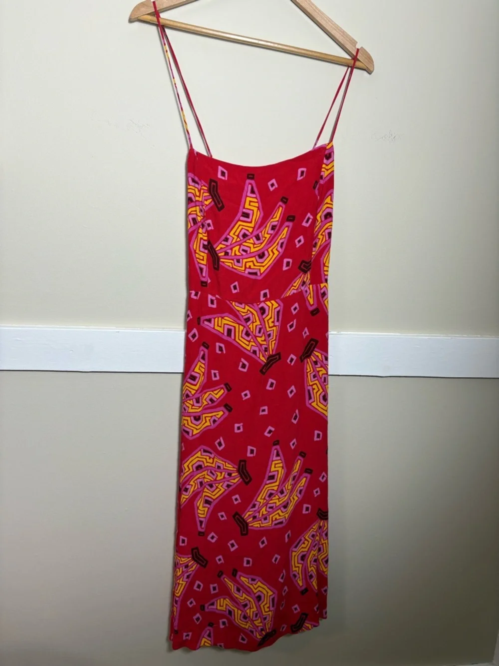 Farm Rio Red Boho Midi Dress XL Lace Up Back Beaded Tassel Strappy - Picture 2 of 11